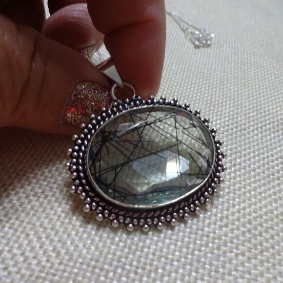 Beautiful TOURMALINE QUARTZ Handmade Sterling Pendant/Chain #53C - Picture 1 of 3